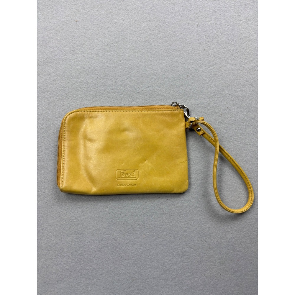 Fossil Mustard Yellow Genuine Leather Wristlet Wallet Pouch Organizer